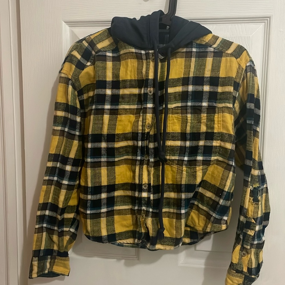 Cropped flannel sweater/ sweatshirt with hoody